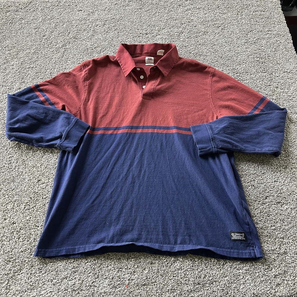 Levi's Polo Shirt Mens XL Blue Red Colorblock Long Sleeve Relaxed Rugby Top